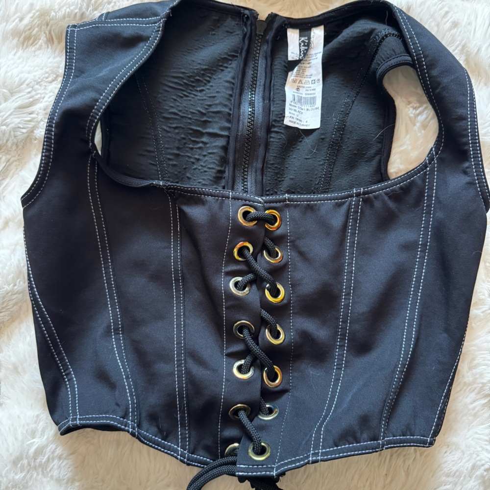 Charlotte Russe Black Lace-Up Tank Top